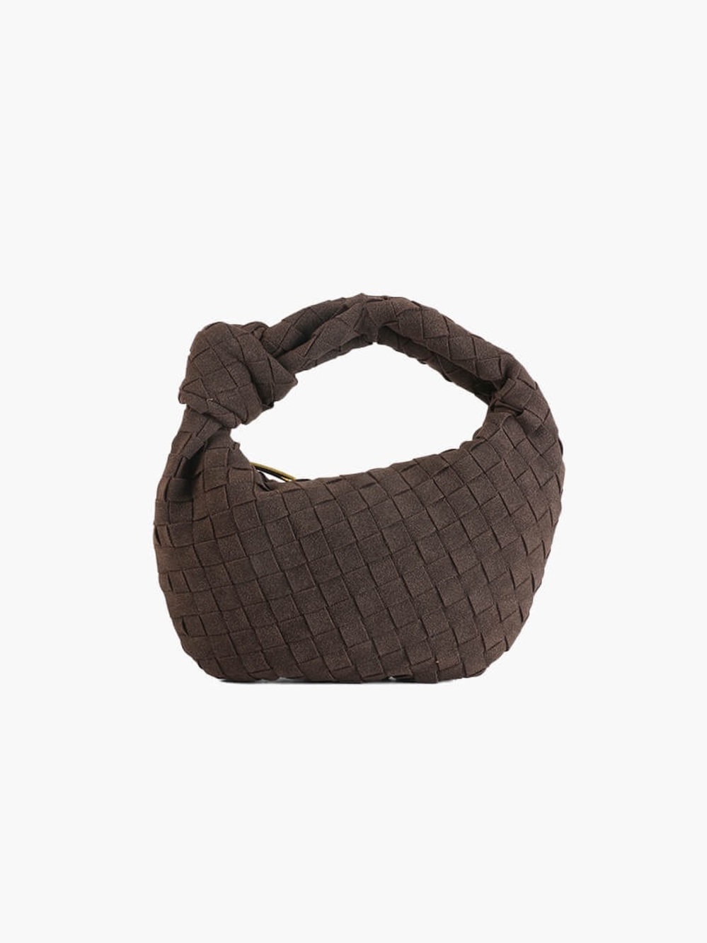 Woven Knot-Top Mini Bag in Dark Brown